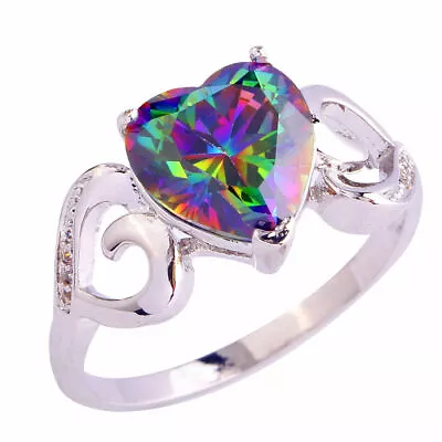 925 Sterling Silver Rainbow Mystical Fire Topaz Fashion Jewelry Ring Size 10 • $15.74