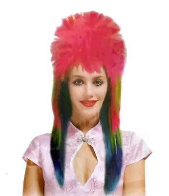 New Adult Rainbow Funky Wig Football Women Girls Disco Fancy Dress Up Party Wigs • £7.49