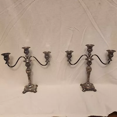 Vintage Pair WM Rogers & Son Silverplate Victorian Rose Convertible Candelabras • $120