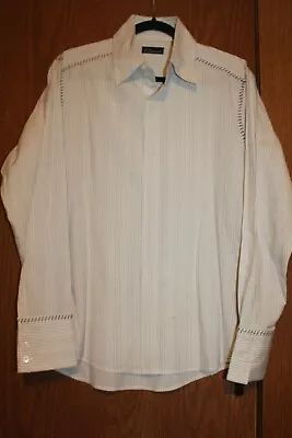 7 Diamonds Men Polyester Blend White/Black Stripes Hidden Button Down LS Shirt M • $8.99