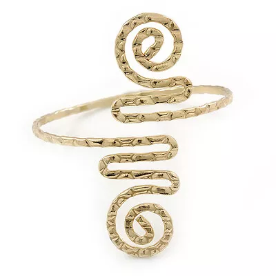 Hammered Swirl Upper Arm Armlet Bracelet In Gold Tone - Flex • £15.90