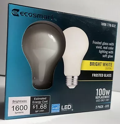 2 Pk EcoSmart 100W 1600Lumens Frosted Bright White 3000K LEDs - A19 Light Bulbs • $11.99