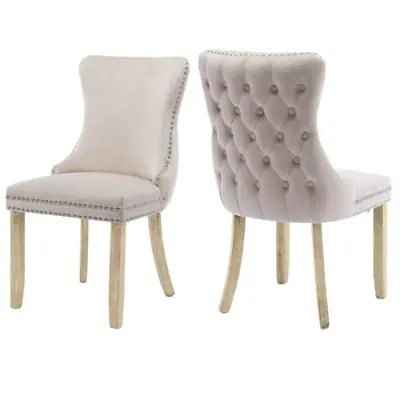 2x Velvet Upholstered Dining Chairs Tufted Wingback Side Chair With Studs Trim S • $322.58