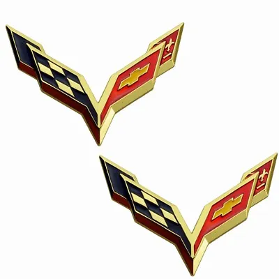 Pair Fits 2014-2019 Corvette C7  Emblem Cross Flags Badge 3D Metal Logo • $22.99