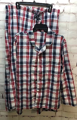 Men’s Croft & Barrow Sleepwear Set Large Blue Red Plaid Excellent Cond Pajamas • $11.99