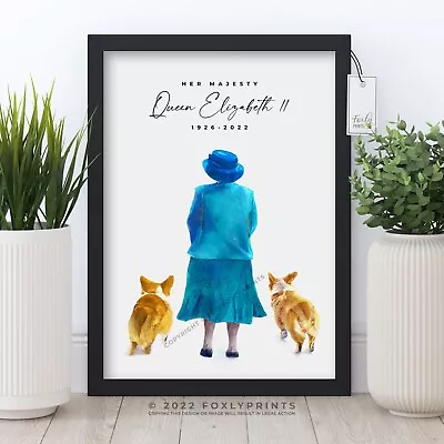 Queen Elizabeth Print Queen Elizabeth Memorial Tribute With Corgis • £8.99