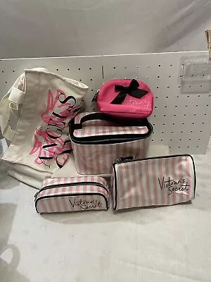 Victoria’s Secret Pink Striped “ Travel With Me” 5 Piece Make Up Bags Only! 85.0 • $85