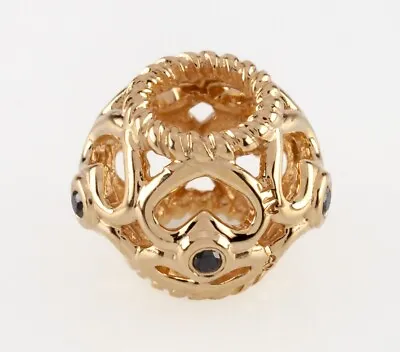 £263.77 • Buy Pandora 14k Yellow Gold Black Diamond Open Heart Charm Retired! 750466DB