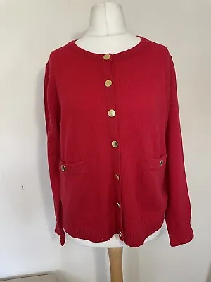 M&S Classic Red Wool Blend Cardigan Size 18 Gold Buttons Festive Christmas • £16.40