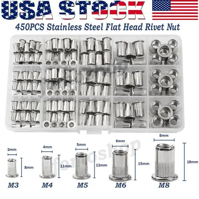 450pcs Stainless Steel Rivet Nut Kit Metric Rivnuts Nutsert Assorted M3-M8 Set • $19.99