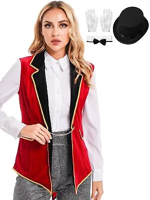 Womens Ringmaster Steampunk Waistcoat Medieval Tailcoat Sleeveless Circus Stage • $20.89