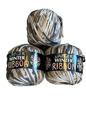 Lot Of 3 Yaeger Winter Ribbon Wool Yarn Browns & Grays. 50 G Made In Italy • $14.95