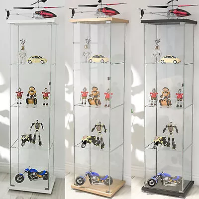 Glass Display Cabinet Floor Standing With Door 4 Display Shelves Curio Bookshelf • $159.99