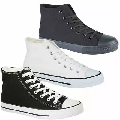 Ladies Lace Up Casual Retro Hi Top Boots Deck Sneakers Trainers Pumps Shoes Size • £13.95