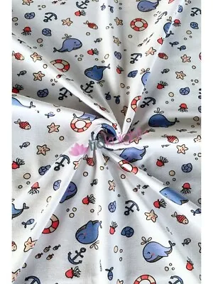 Cotton Lycra Jersey 4 Way Stretch Oeko-Tex 100% Fabric- Sea Animals • £10.99