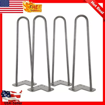 6 In Mid-Century Modern Steel Hairpin Table Legs 0.25 In Diameter Two-rod Set 4 • $28