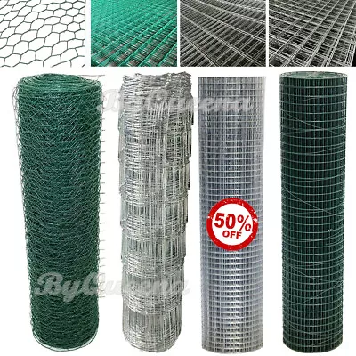 Roll Wire Galvanised Metal Mesh Fencing Netting Hutch Chicken Coop Garden Welded • £25.90