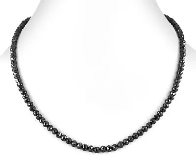 $197.10 • Buy 4 Mm Black Diamond Beads Single Row Necklace AAA Quality 18 Inch Certified
