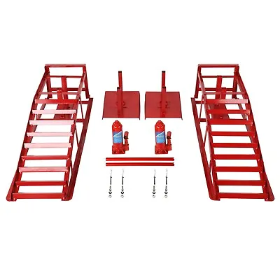 2 Pieces 5 Ton Red Heavy Duty Auto Car Truck Service Ramp Jack Hydraulic Lift • $188.59