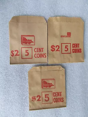 3 X VINTAGE State Savings Bank Of Victoria Money Paper Bags $2 In 5 Cent Coins • $10