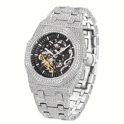 Luxury Men's Watch Iced Out Twinkle Big Faux Diamond Quartz Watch Men's Hip Hop • £85