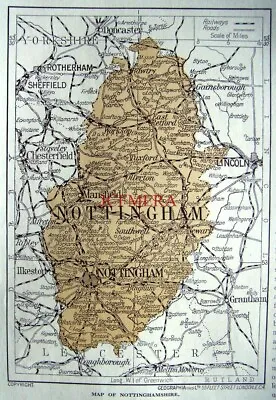 Map Of NOTTINGHAMSHIRE 1924 - Vintage Hutchinson's 'Britain Beautiful' Print • £3.47