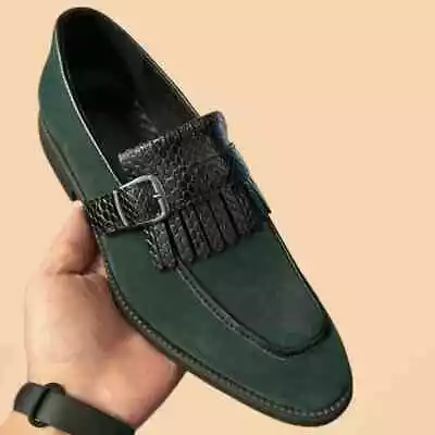 New Men Dress Shoes Square Toe Loafers Flock Tassels Slip-On Flats Party Shoes • $78.46