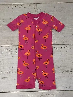 Toddler Girls Hanna Andersson Flamingo Summer Pajamas Sleeper Shortalls Sz 90 3T • $14.99