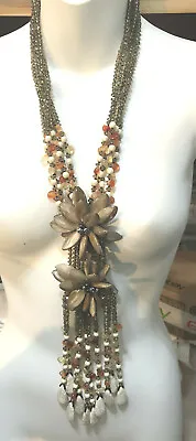 Massive Necklace Nakamol Flower Long Bib Pendant Dangling Glass Beads Statement • $245
