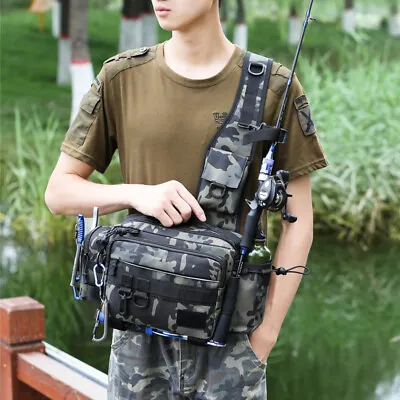 $32.99 • Buy Multifunctional Fishing Tackle Bags Single Shoulder Crossbody Bag Waist Pack