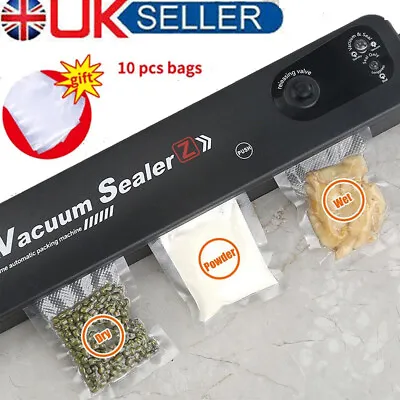 Portable Manual Vacuum Sealer Machine Food Dry Wet Vaccum Packing With 10 Bags • £10.99