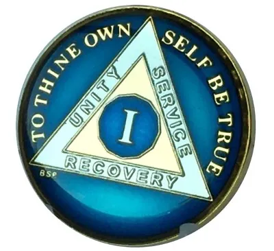 1 Year Midnight Blue AA Alcoholics Anonymous Medallion Chip Tri Plated • $14.99