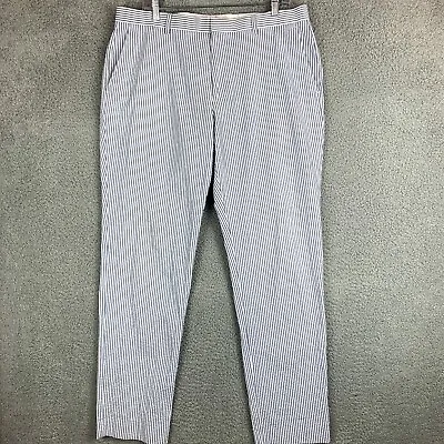 J Crew Thompson Seersucker Pants Mens 35 Blue White Stripe Casual Preppy • $20.69