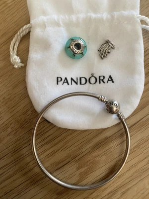 $70 • Buy Pandora Bangle Bracelet With Genuine Hand Charm & Bead.