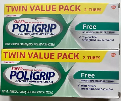 Super Poligrip Zinc Free Denture And Partials Adhesive Cream 2.4 Ounce 4 Pack • $15.26