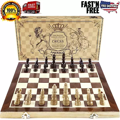 AMEROUS Chess Set 15 X15  Folding Magnetic Wooden Standard Chess Game Board ... • $24.99