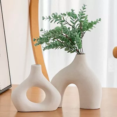 Modern Ceramic Vase Set 2 White Matte Boho Minimalist NIB • $19.85