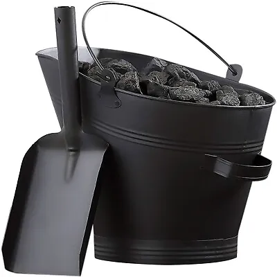 Black Steel Bucket Shovel Waterloo Coal Ash Fire Log Scuttle Hod Fireplace • £12.85