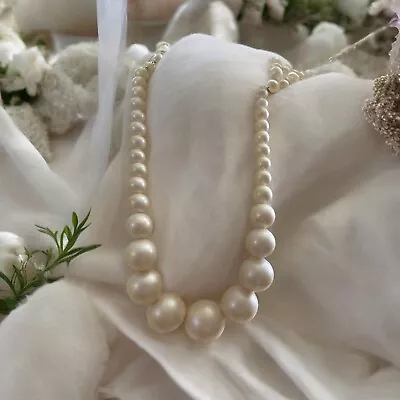 Vintage Faux Pearl Single Strand Choker Necklace Large Graduated Faux Pearls • $14.99