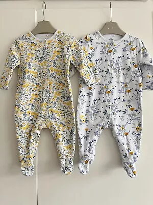 Baby Girls NEXT 0-3 Months Babygrow Sleepsuit Bundle Floral Flowers Blue Yellow  • £6.99