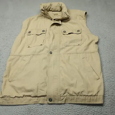 Camel Active Vest Men Large Beige Full Zip Sleeveless Hoodie Button Zip Pockets • $24.88