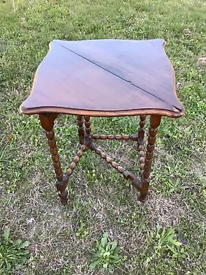 Vtg Antique Wood Turned Leg Drop Leaf Down End Side Corner Table Michigan Chair  • $199.99