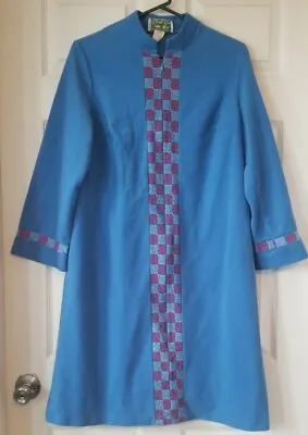 Vintage SEARS Blue Velour Long Sleeve Zip Front House Coat Robe Women's Size 12 • £14.43
