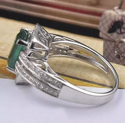 2.40 Ct Natural Zambian Emerald IGI Certified Diamond Ring In 14KT White Gold • $871.87