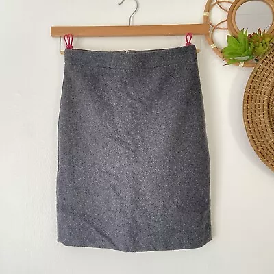 J. Crew Wool Blend The Pencil Skirt 00 Charcoal Gray Back Slit Fully Lined • $10