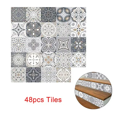 48Pcs Self Adhesive Waterproof Moroccan Mosaic Kitchen Floor Wall Tile Stickers • £12.09