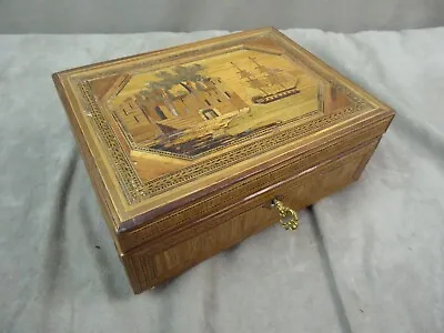 BEAUTIFUL ANTIQUE WORK BOX. Straw Marquetry. • $411.18