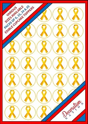35 X Childhood Cancer Ribbon Edible Cupcake Cake Toppers Wafer Icing 6 15 24 • £3.79