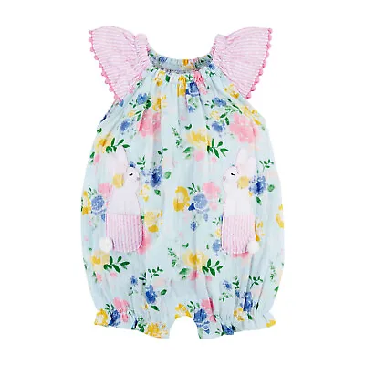 Mud Pie Little Girls Easter Floral Bunny Bubble -Romper-NWT • $34.25