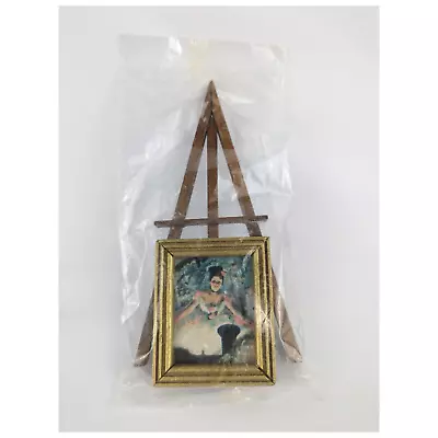 Dollhouse Miniatures Wood Easel With Gold Frame Painting Of Ballerina 1:12 Scale • $8